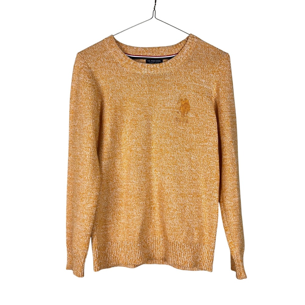 US Polo Assn Womens XS Orange Marled Crewneck Sweater Long Sleeve Pullover Logo - Picture 1 of 11